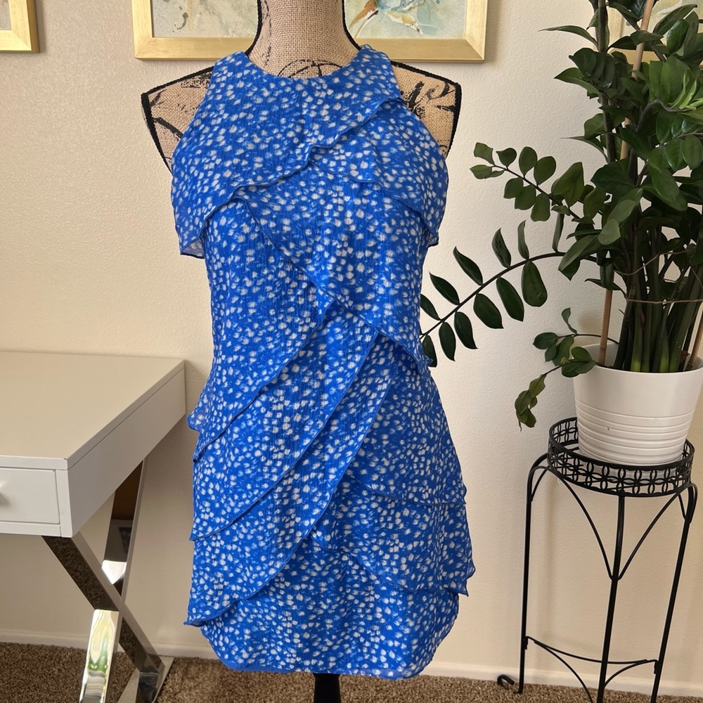 Ann Taylor blue Layered Ruffle dress 100% Silk dress
